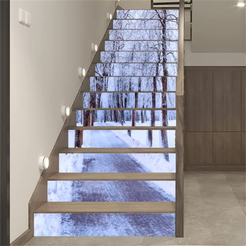 FLFK 13Piezas Escalera Risers Pegatinas Pelar y Pegar - Bosque de invierno Autoadhesivo Escalera Calcomanías Decoración para Escaleras Decoración del Hogar 39.37 "x7.09" Cover