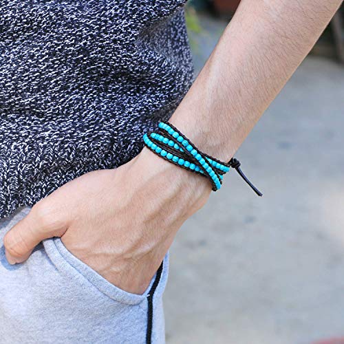 Image of KELITCH Turquoise Beads Bracelets Leather 3 Wrap Bracelet Handmade Women Heart Jewelry