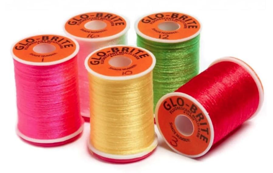 Veniard Glo-Brite multi yarn for Fly Tying, choice of colours, fly tying yarn 25yrds, 2 PACK (5.Fire Orange)