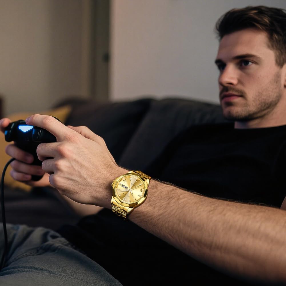 OLEVS Men's Stainless Steel Watch, Big Face Easy to Read Analog Watches, Luxury Waterproof Date Dress Watches for Man - Image 3