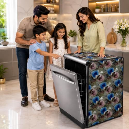 Image of Dishwasher Cover for 12 to 15 Place Setting | Water-Resistant Dustproof Zip Cover | Universal Fit Compatible with Bosch, LG, IFB, Hafele, Faber & More | 63 x 63 x 88 cm | Design 6