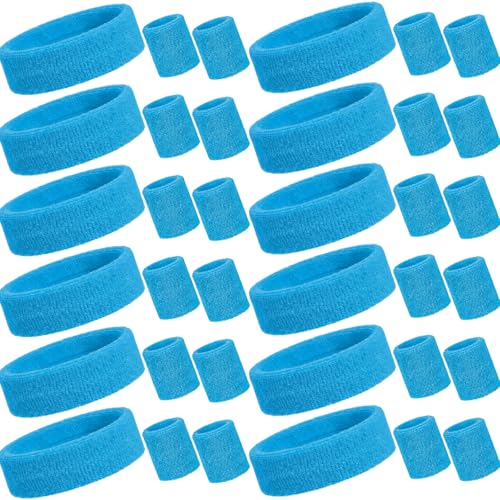 Image of Bememo 36 Pcs Neon Sweatbands Set Soccer Party Favors Cotton Headbands Wristband Sweat Bands Soccer Mom Essentials for Football Fans Sporting Events 80 90s Glow Party