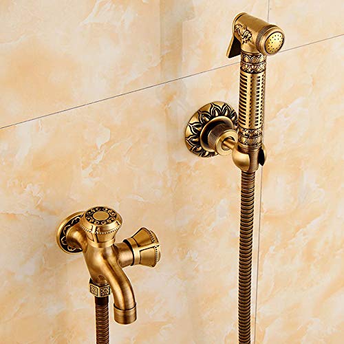 Pulverizador de bidé de inodoro portátil kit de grifería de latón antiguo montado en pared 5