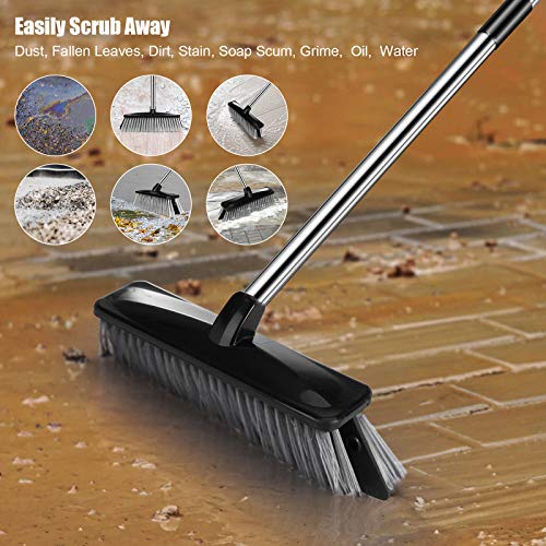 Mastertop Upgrade 24" Push Broom & 12" Broom Head, Floor Scrub Brush, Garage Heavy Duty Broom With Stiff Bristles, 57.6 Inch Stainless Steel Long Handle, Yard Patio Decks Cleaning #TOP3