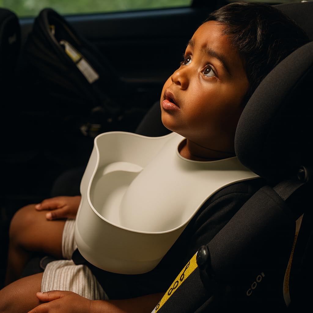 Bavaglino per bambini per cinetosi e malattie da viaggio, in morbido silicone, per bambini e bambini, riutilizzabile, impermeabile, con tasca profonda, facile da pulire, leggero, design UK