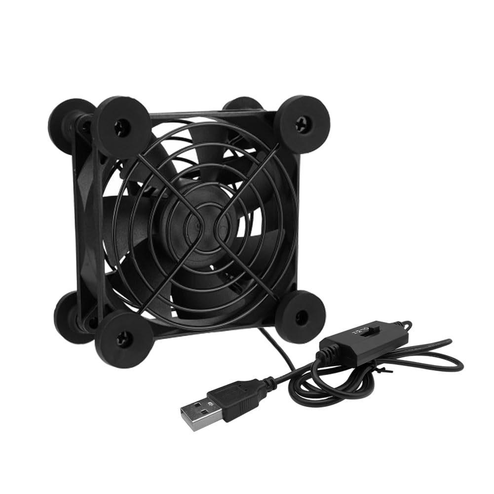 iYueMps 80mm USB Fan, 3 Speed PC Fan 5V 2600RPM Mini USB Fan with Metal Grill Cooling Box Fan for PC Receiver PS4 Router