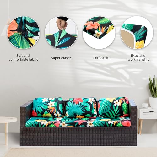 Image of 8Pcs Stretch Patio Cushion Covers,Outdoor Couch Covers Replacement,Outdoor Couch & Sofa Slipcovers,for Patio Furniture Cushion Covers,Washable Reusable Furniture Protector (Floral Leaf,Cover Only)
