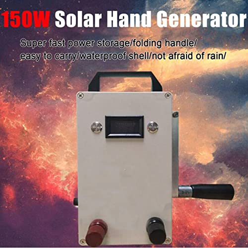 Generador portátil de manivela y energía solar, 12 V / 220 V, 150 W, batería de litio de 5000 mAh, iluminación LED de emergencia, impermeable, con mango plegable miniatura 5
