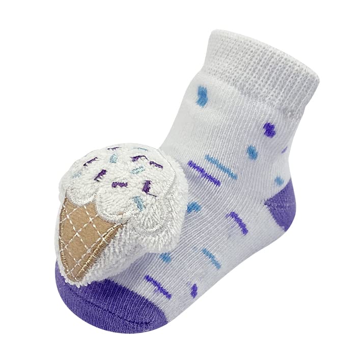 PUPPET Baby Girl Rattle Socks for 0-6 Months Dessert Themed Set Ice Cream Donut Cupcake Infant Adorable Socks Series4