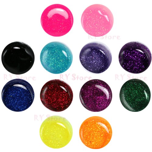 Professional Uv Color Builder Gel False Tips Acrylic Nail Art Set for Beauty Salon Shop, 12 24 28 36 Mixed Color Pure Solid Glitter Shiny Dust Powder Hexagon for Choose (12 Glitter Color)