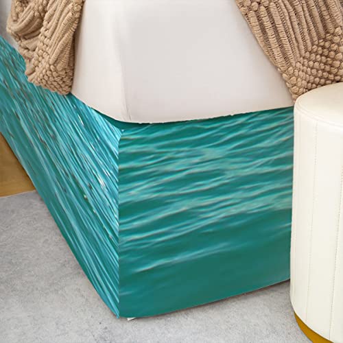 Nautical Lighthouse Bed Skirt Queen Size,Blue Ocean Bed Skirts For Kids Teens,Sea Waves Bedskirt Mediterranean Islands Tropical Bedding Decor Coastal Bed Skirts Hawaii Beach Scenery Ocean Decor #TOP4