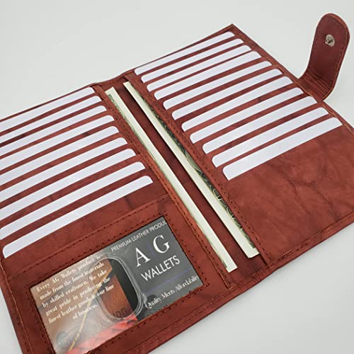 Image of AG Wallets Genuine Leather Mens Long ID 19 Credit Card Security Wallet (RFID BurgundySnapClose)