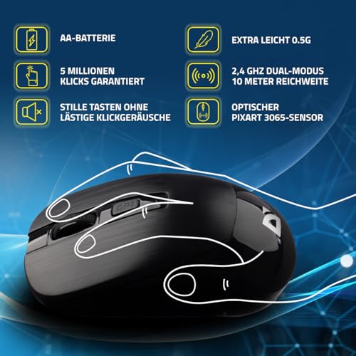 Defender Wave MM-995 Kabellose Maus, Funkmaus, Laptop Maus Kabellos, 1600 DPI Wireless Mouse PC, USB Maus für PC, Computer Mouse, Funk Maus (Schwarz) – Bild 4
