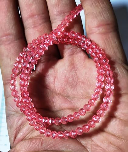 Image of GoSetGet! 4mm Rondelle /Tire (1000Pcs) LITE Pink Crystal Macrame Plastic Beads for Arts, Crafts & Decoratives-High Sparkle Cutting Crystal Beads for Macrame, Jhula, Torana, Jhumar (Pink)