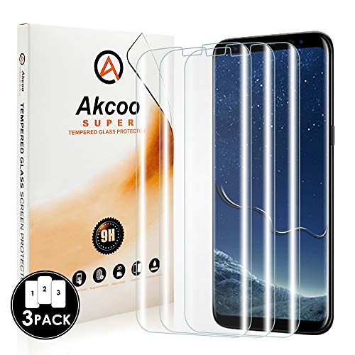 [3 Pack]Galaxy S8 Plus Screen Protector,Akcoo Full Screen Adhesive tempered glass screen film for Samsung Galaxy S8 Plus[Full Cover][Sensitive Touch][Case friendly]