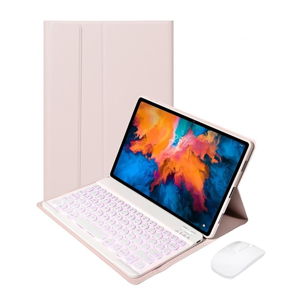 Funda para Redmi Pad SE YSJX con teclado retroiluminado rosa y ratón 7
