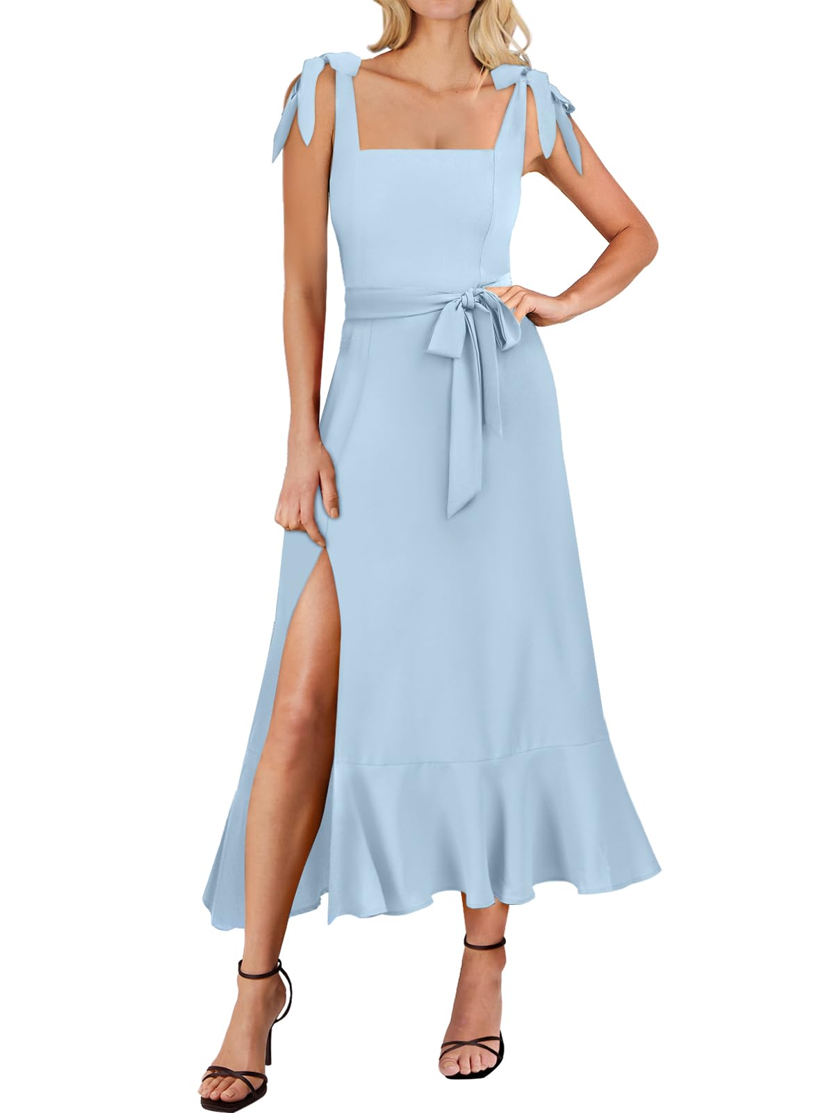 ANRABESS Women's Square Neck Ruffle Split Midi Elegant Formal Wedding Guest Cocktail Bridesmaid Graduation Party Dresses
