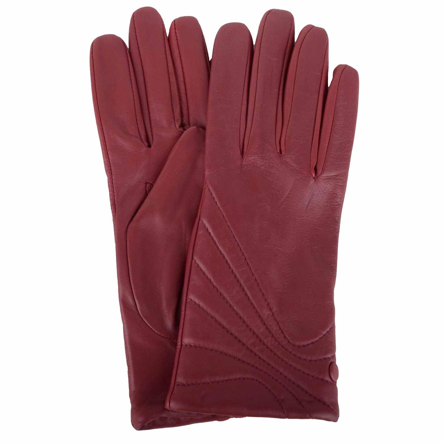 Snugrugs Women's Red Smooth Genuine Leather Glove With Stitch, Button Detail, Medium