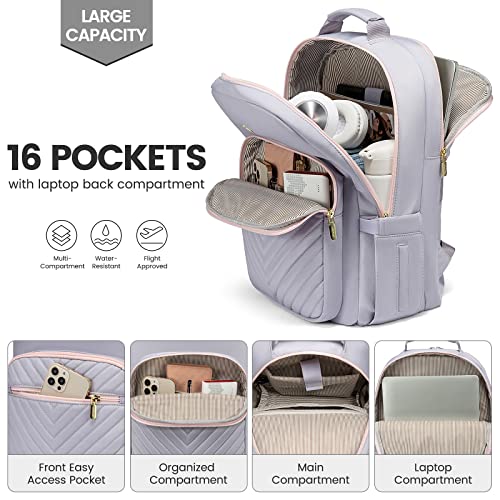 LOVEVOOK Laptop Backpack for Women 15.6 inch,Cute Travel Carry on Backpack Purse,Professional Computer Bag,Waterproof Work Business College Teacher Bag with USB Port,Grey Pink 2 51lJWDJOgML