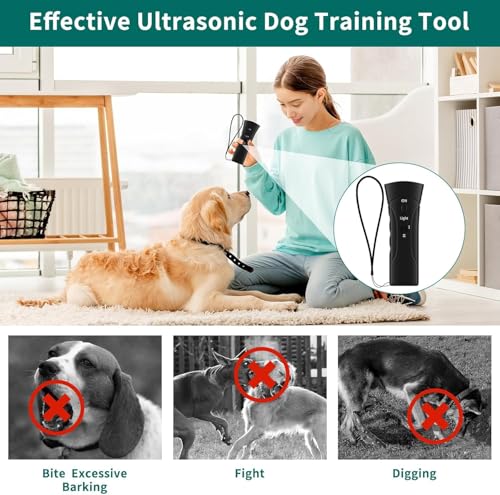 Antibell Ultraschall Gerät, 2 Modi Anti Bell Gerät Hunde mit Stroboskop Taschenlampe, 25 Fuß Hundetrainings Antibell für Hunde für Meisten Hunde im Innen und Außenbereich Handheld Anti Bellen Gerät