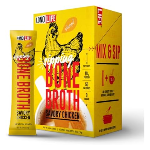 LonoLife - Chicken Bone Broth Sticks - 10g Collagen Protein, Gluten-Free - Keto & Paleo Friendly - Portable Individual Packets - 10 count Cover