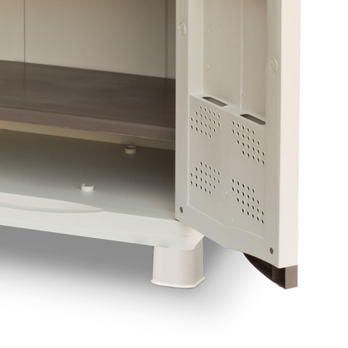 Intec – Armario bajo exterior interior beige 2 puertas 2 estantes 70 x 47 x 97 cm – pequeño mueble de almacenamiento carga 50 kg Max Garage Lavandería Terraza jardín