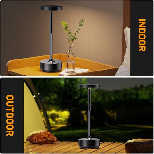 SAKRINGT 2 Pack Rechargeable Cordless Table Lamp - Battery Operated LED Portable Table Light with 3 Color Stepless Dimming, Memory Function - IP54 Waterproof for Outdoor, Restaurant, Patio, Camping