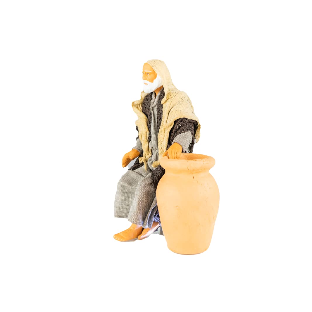 Holyhome Uomo seduto accanto all'Anfora cm 15 (5,90 Inch) - Presepe Napoletano Terracotta Vestita, Realizzato e Dipinto a Mano, Made in Italy