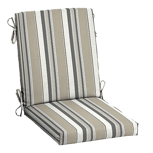 Image of Arden earthFIBER Outdoor Dining Chair Cushion, 20 x 20, Rain-Proof, Fade Resistant, Taupe Grey Boardwalk Stripe