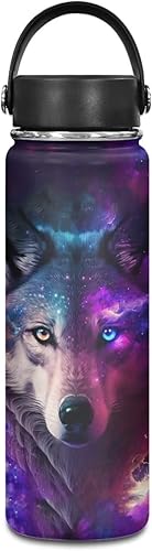 ZOUTAIRONG Galaxy Wolf - Botella de agua deportiva de 20 onzas, botella de agua aislada a prueba de fugas, botella de gimnasio de acero inoxidable,