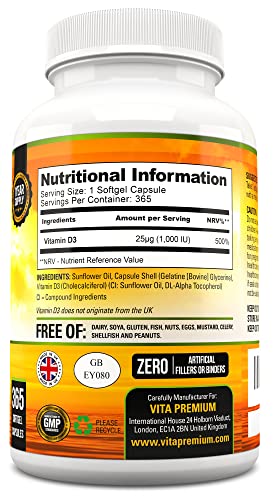 Vitamin D 1,000 IU, Optimal Strength Vitamin D3 Supplement, 365 Easy to Swallow Softgels - Full Year Supply - Image 4