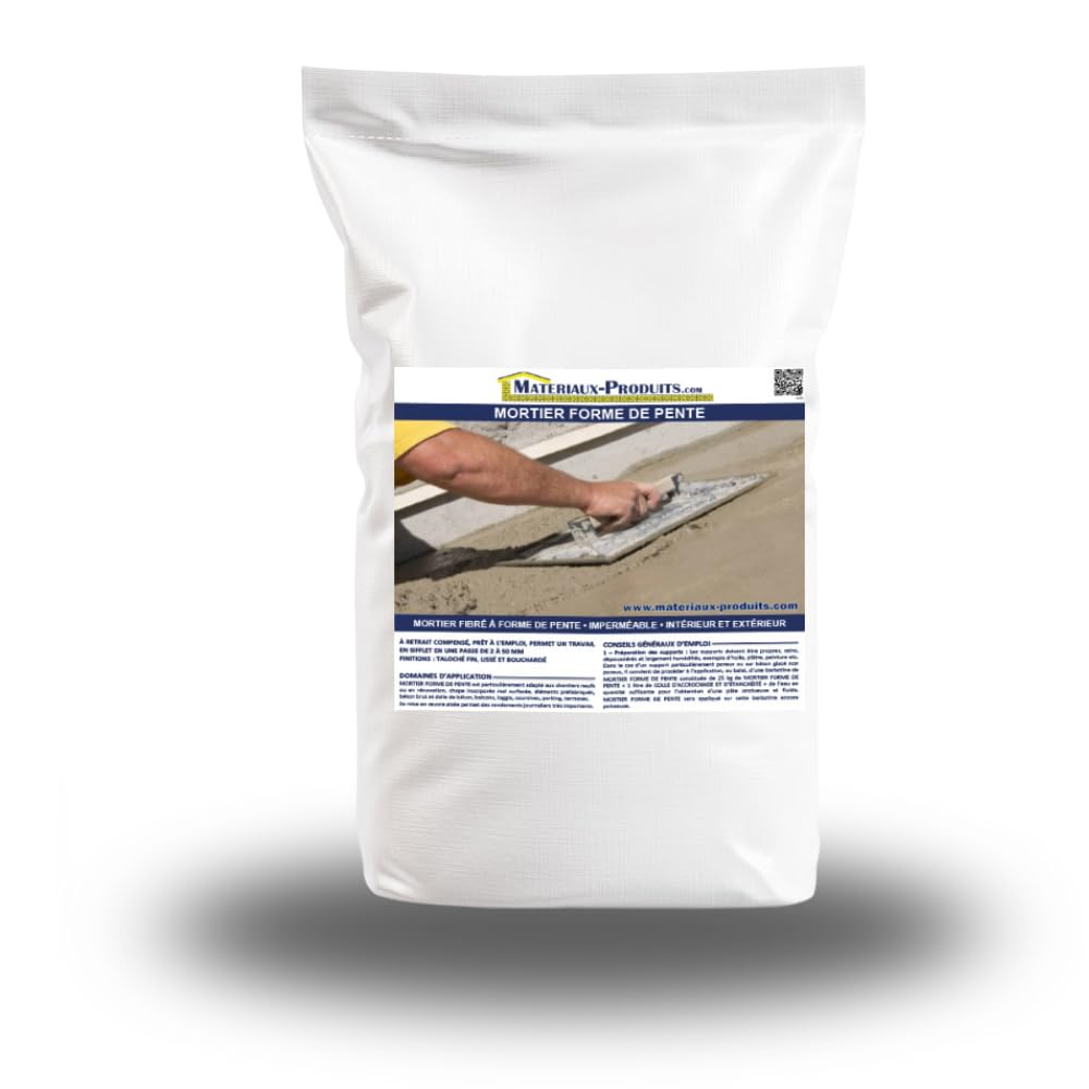 MATPRO - Mortier Forme de Pente Fibré et Imperméable - Prise Rapide - Retrait Compensé - Intérieur et Extérieur - Réparation en Sifflet - Gris Clair - 25Kg