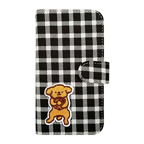 【moimoikka】 iPhone17 Pro Max アイフォン17プロマックス 対応 手帳型 ケース トイプードル プードル 犬 (チェック02) チェック柄 千鳥柄 ファブリック 布 生地 動物 アニマル ワッペン 刺繍 可愛い おしゃれ PUレザ
