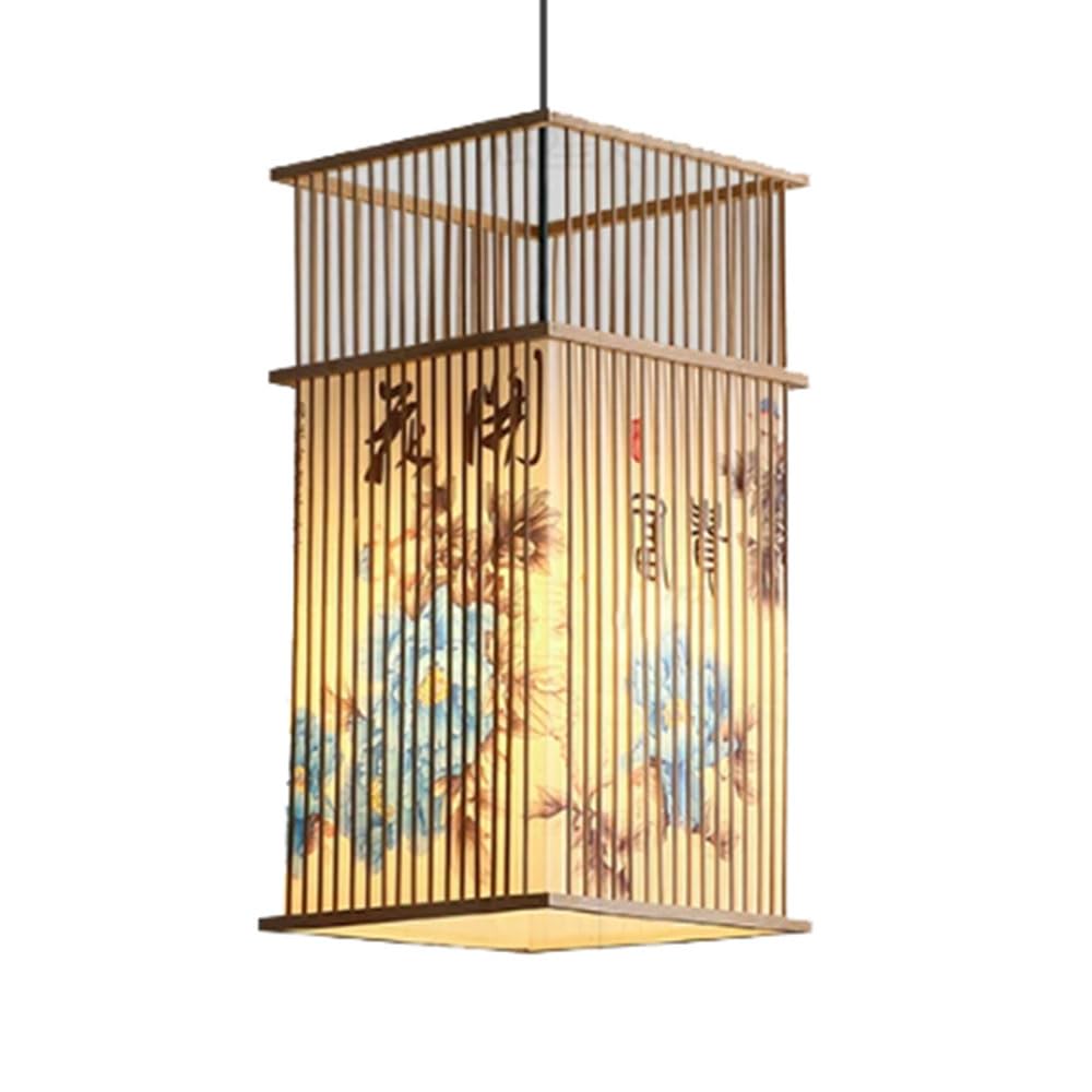 LQZCXMF Natural Bamboo Pendant Light Wicker Basket Shade Chinese Zen Style Pendant Light with Faux Parchment Lantern and-Woven Coastal Wicker Chandelier for Dining Room Kitchen Laundry Room Hallway