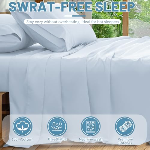 Image of Extra Deep Pocket Queen Sheets 18-24 Inch 100% Egyptian Cotton 1000 Thread Count Sateen Weave Soft Breathable 4 Pieces(Queen,Light Blue)