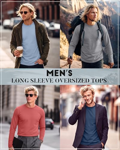 Image of August Alley 4 Pack Men's Big and Tall Cotton Shirts L-7xl, Long Sleeve Oversized Tops Loose Casual Large T-Shirts Basic Tee