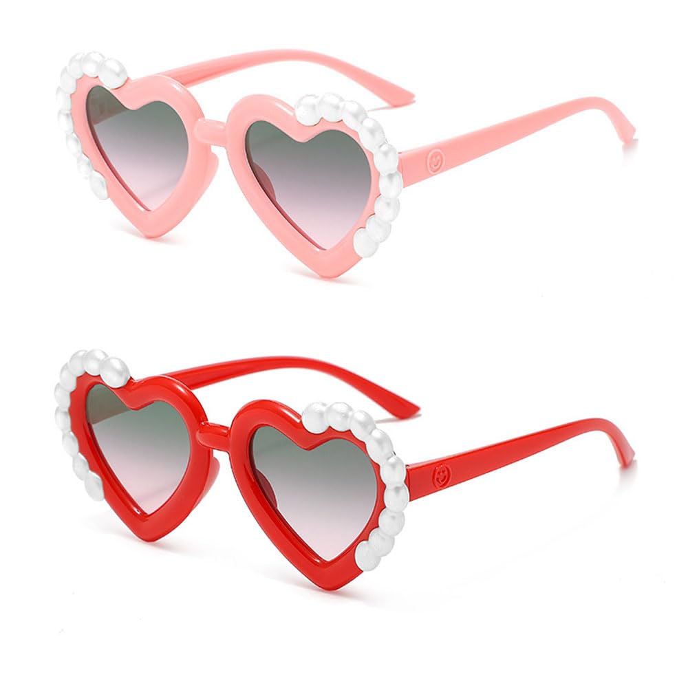 Ridering Toddle Girl Peal Heart Sunglasses,UV 400 Protection for Toddler Party Beach Shades Age 2-8