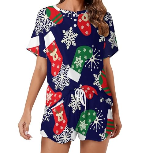 Pyjama femme manches courtes chaussette de Noël pour vos soirées cocooning et matinées décontractées