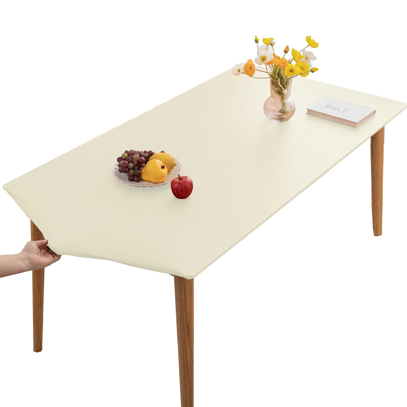 YCDZSW Rectangular Table Cloth Waterproof Wipeable- Elastic Edged Vinyl Rectangular Fitted Tablecloth,Table Cover for Kitchen,Dining,Courtyard,Party,Indoor,Outdoor Tabletop Decor (80X130CM,White)