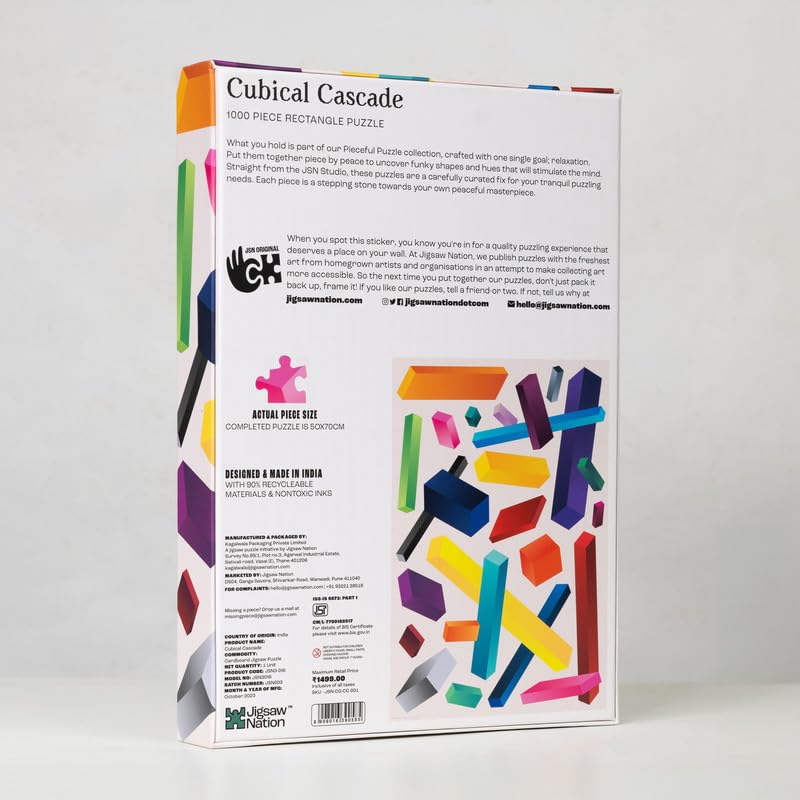 Image of Jigsaw Puzzle Rectangular 1000 Pieces - Cubical Cascade Abstract Theme by JSN Studio Fun & Challenging Mind Games Puzzle Game Activity for Adults & Kids - Education Toy