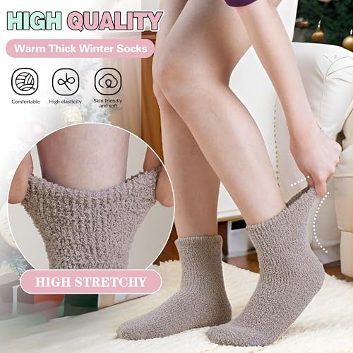 Image of Fuzzy Socks Warm Fluffy Winter Cozy Thick Plush Slipper Sleep Comfy Crew Socks for Women & Men 5 Pairs