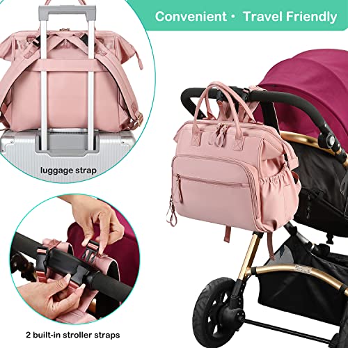 Image of LORADI Large Diaper Bag Tote, 14 Pockets Stylish Baby Bag with Stroller Clips and 3 Insulated Pockets, Baby Shower Essentials