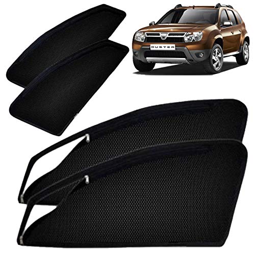Image of Autofact Magnetic Car Sunshades Compatible with Renault Duster (Set of 4) - Easy Installation, UV Protection, Keeps Car Cool (Front 2 with Zippers for Easy Access, Rear 2 Without Zippers)