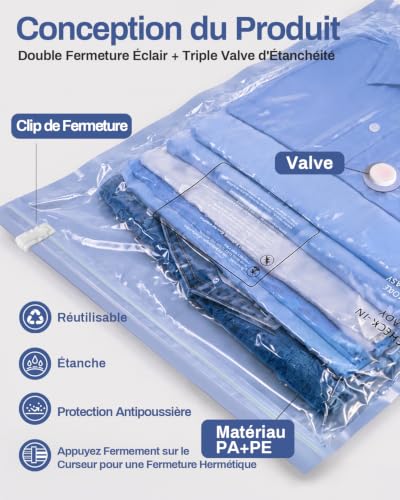 Sac sous Vide Vetement Aspirateur avec Pompe Électrique, 12 Sac de Rangement sous Vide (4 * 100x80cm, 4 * 74x54cm, 4 * 64x47cm), Sac sous Vide Voyage, Déménagement, Rangement – Image 5