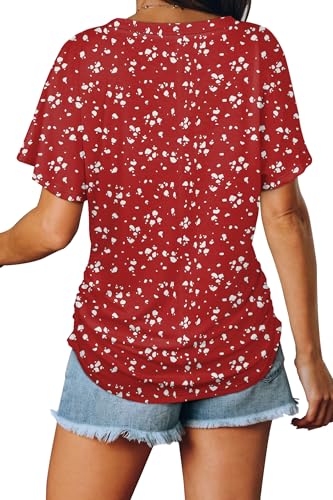 Image of WIHOLL Womens Summer T-Shirts Short Sleeve V Neck Dolman Tops with Side Shirring Loose Fit Shirts Spring Fashion