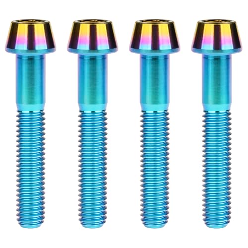Image of Titanium Ti Bolt M5x9 16 18 20 25 30 35 40 45 50 55 60mm Tapered Head Screws Pack of 4 (M5x35mm, Iridescent Blue)