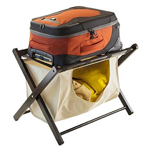 Ergode Wood Dora Luggage Rack with Basket - Espresso, Durable & Convenient Storage