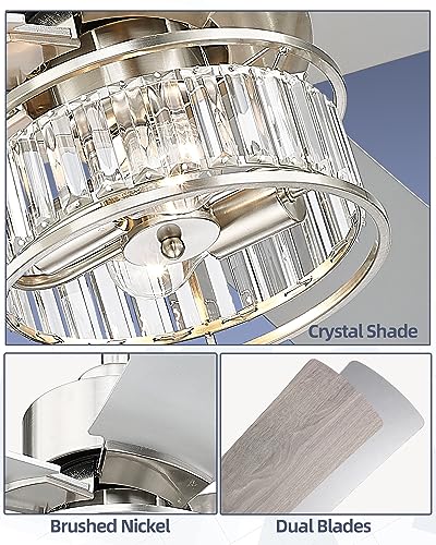 Image of YOUKAIN 48-Inch Crystal Ceiling Fan with Lights & Remote, Gray Oak