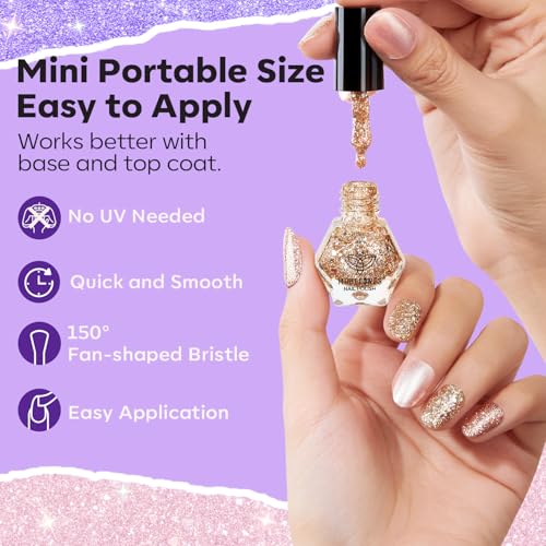 Image of modelones Nail Polish Set 6 Colors Red Nude Gold Glitter Min Nail Polish Set Quick Dry Diamond Silver Sparkle Winter Nail Polish Manicure DIY Nail Art Salon Home Gift for Women Girl