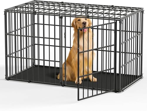 Pawaboo Heavy Duty Dog Crate, 56 inch Large Metal Dog Cage, Thickened Anti-bite Dogs Kennel with...
